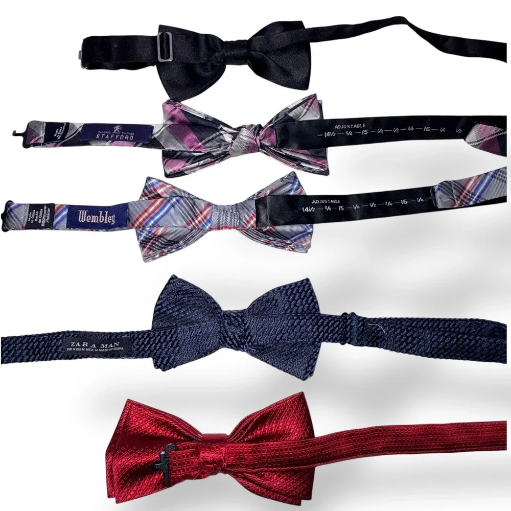 Zara Stafford Wembley Bow‎ Tie Lot 5 OS Multi Plaid Solid Textured Adjustable